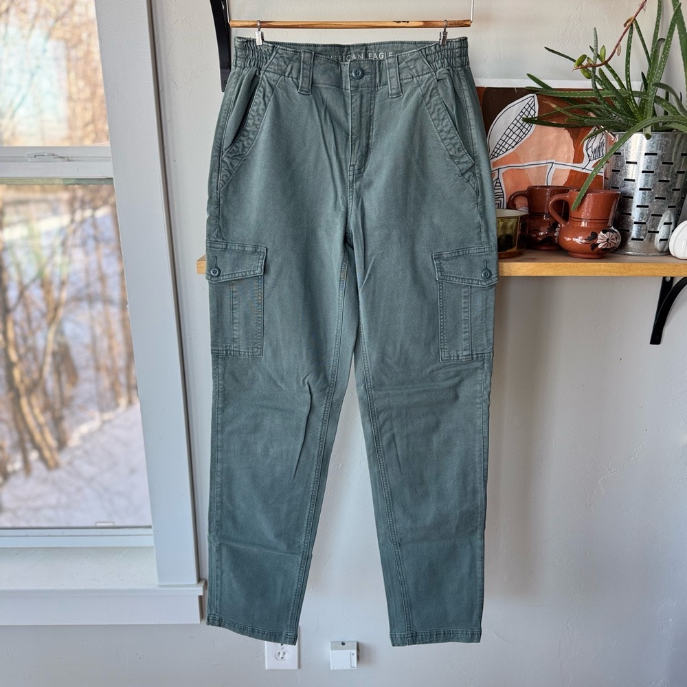 American Eagle Outfitters Stretch Cargo Straight Pants in Teal Blue Size 4 Long - Picture 2 of 11